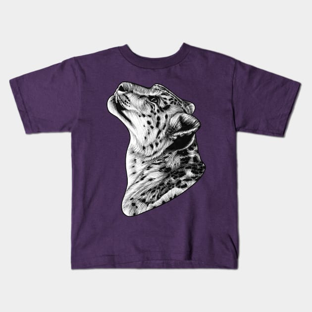 Snow leopards Kids T-Shirt by lorendowding
